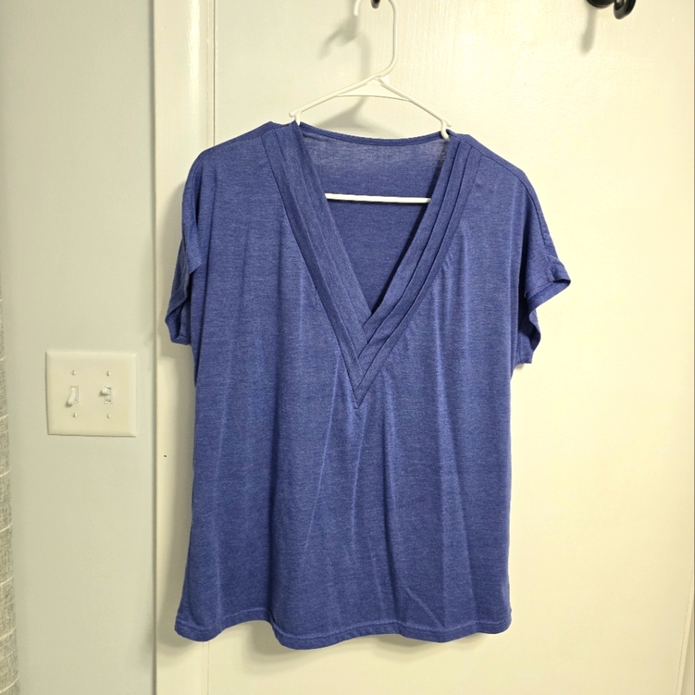 Women's Blue V-Neck Top